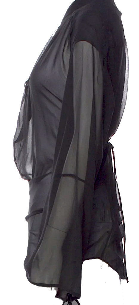 Acne Studios Sweden. Black Semi Sheer Mock Neck Long Sleeve Blouse