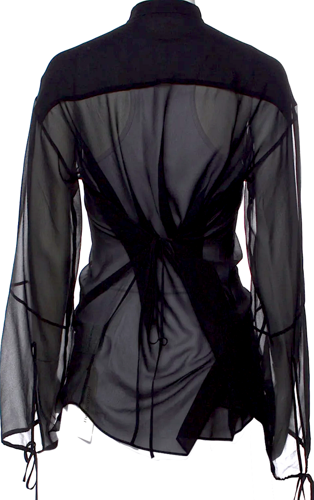 Acne Studios Sweden. Black Semi Sheer Mock Neck Long Sleeve Blouse