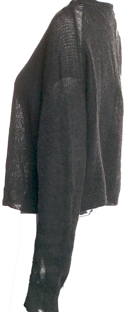 Acne Studios Sweden Grey Distressed Nylon/Cotton Blend V-Neck Sweater