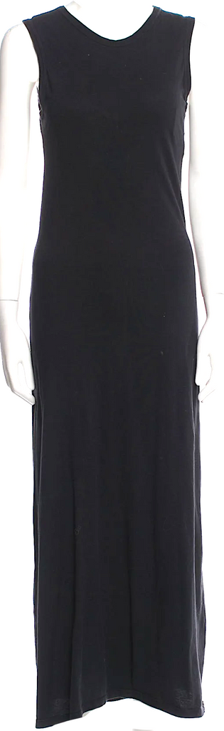 Ann Demeulemeester Belgium. Black Cotton Scoop Neck Long Dress
