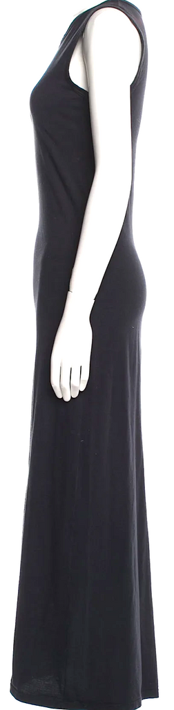 Ann Demeulemeester Belgium. Black Cotton Scoop Neck Long Dress