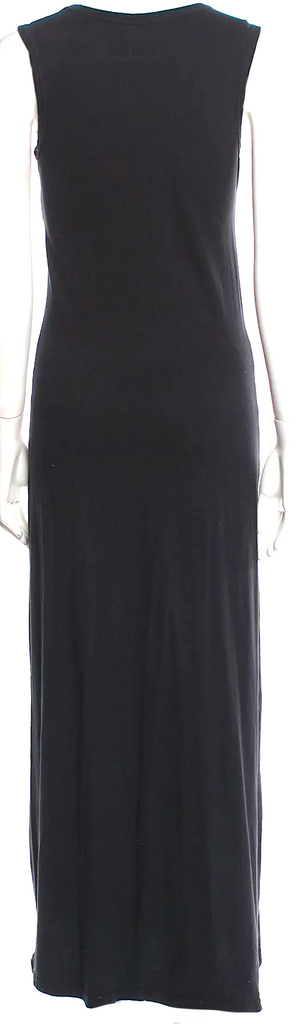 Ann Demeulemeester Belgium. Black Cotton Scoop Neck Long Dress