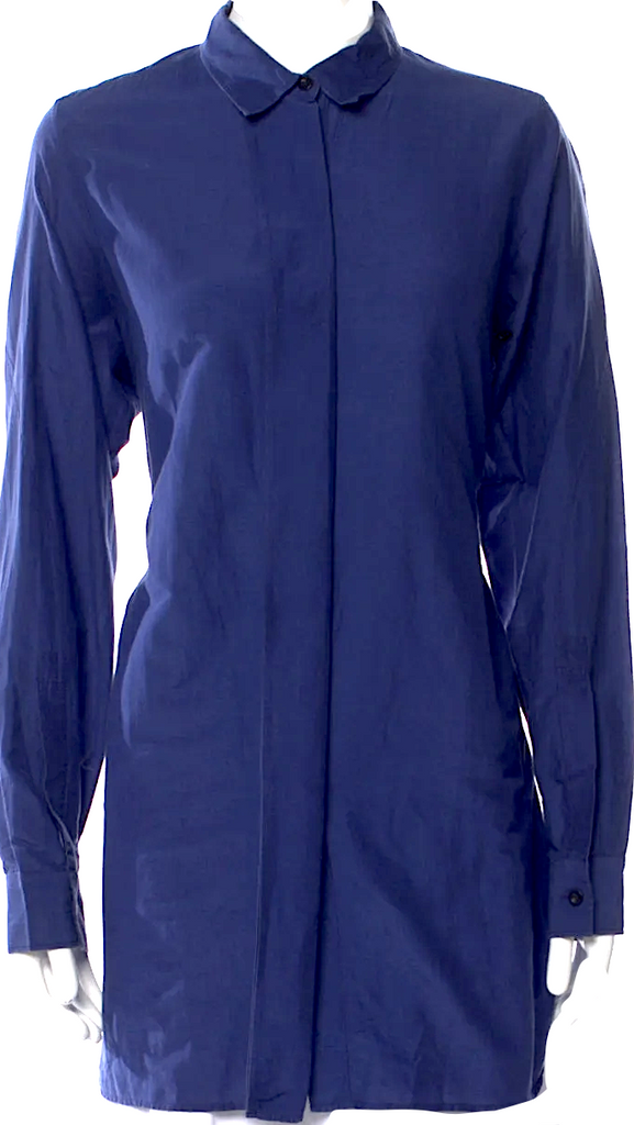 Ann Demeulemeester Belgium. Blue Silk/Cotton Blend Long Sleeve Tunic