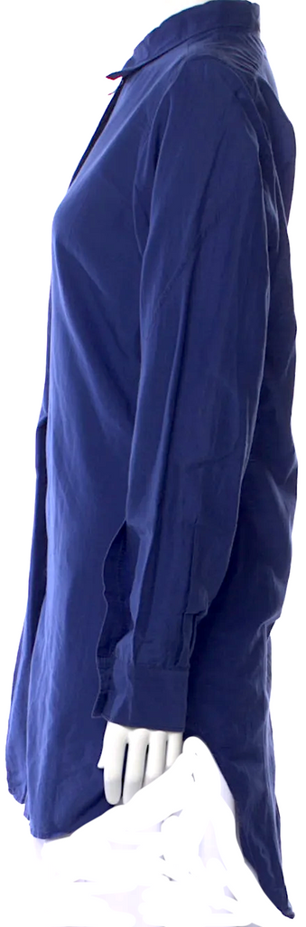 Ann Demeulemeester Belgium. Blue Silk/Cotton Blend Long Sleeve Tunic