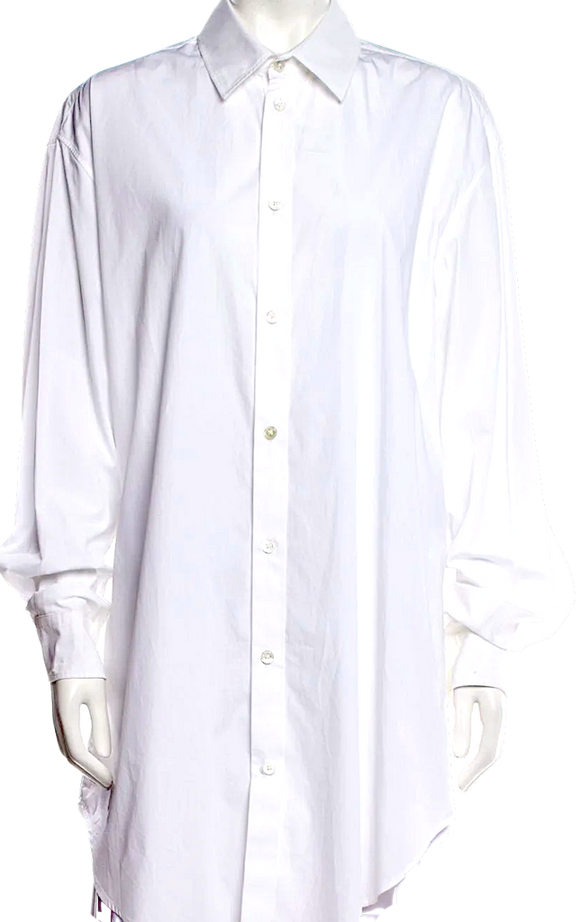 Ann Demeulemeester Belgium. White Cotton Long Sleeve Button-Up Top