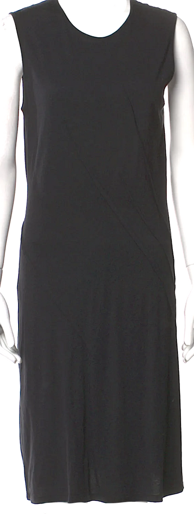 Ann Demeulemeester Belgium. Black Cotton/Rayon Sleeveless Scoop Neck Shift Dress