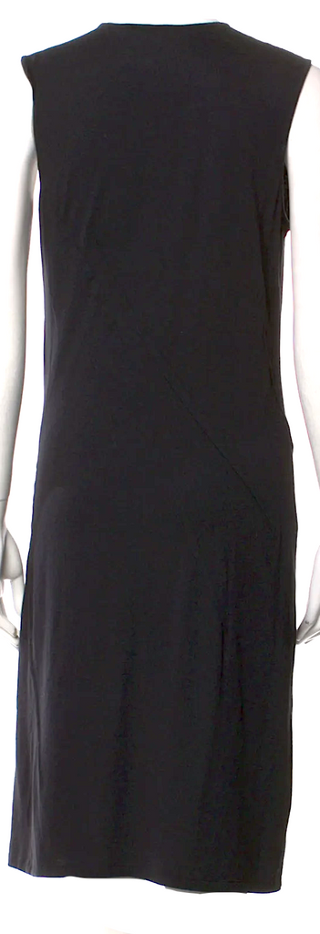 Ann Demeulemeester Belgium. Black Cotton/Rayon Sleeveless Scoop Neck Shift Dress