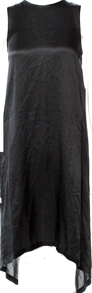 Ann Demeulemeester Belgium. Black Silk Midi Length Dress