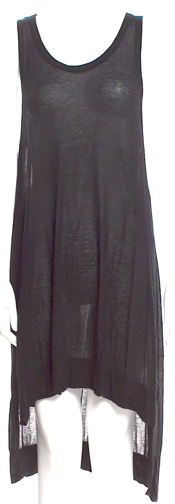 Ann Demeulemeester Belgium. Black Cotton Blend Scoop Neck Mini Dress