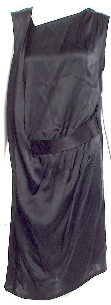 Ann Demeulemeester Belgium. Black Silk Knee-Length Dress