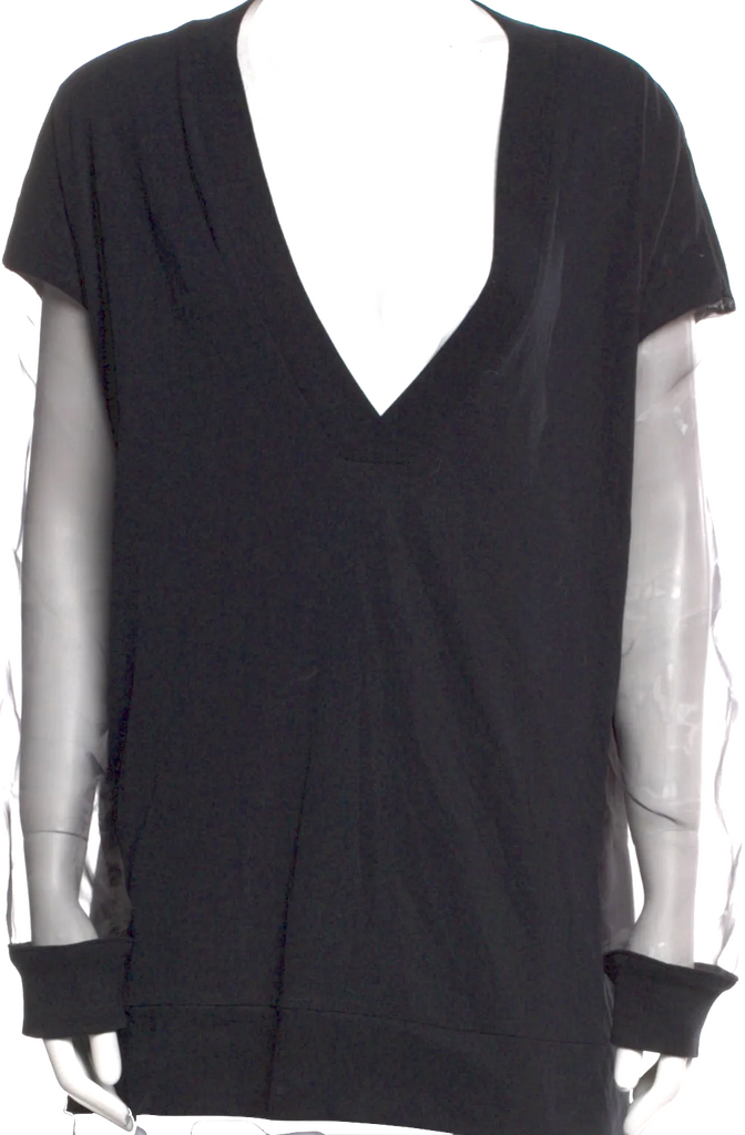Ann Demeulemeester Belgium. Black Mesh Sleeves Long Tunic