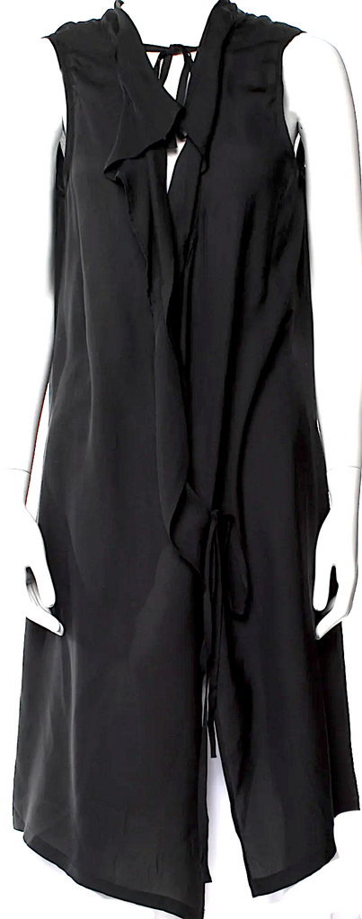Ann Demeulemeester Belgium. Black Silk Sash Tie Long Gillette Vest