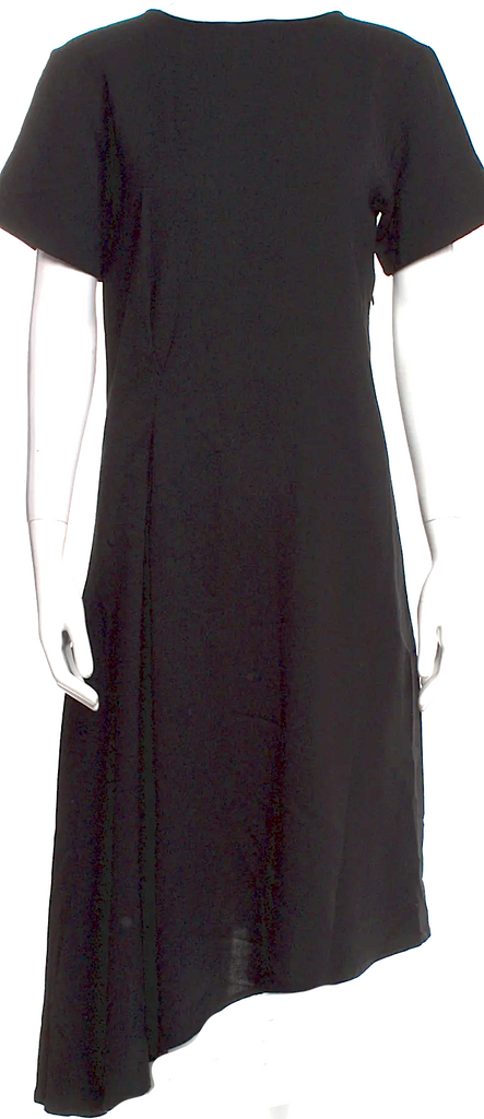 Ann Demeulemeester Belgium. Black Rayon/Spandex Asymmetrical Hem Dress