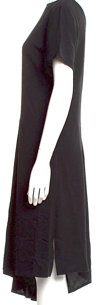 Ann Demeulemeester Belgium. Black Rayon/Spandex Asymmetrical Hem Dress