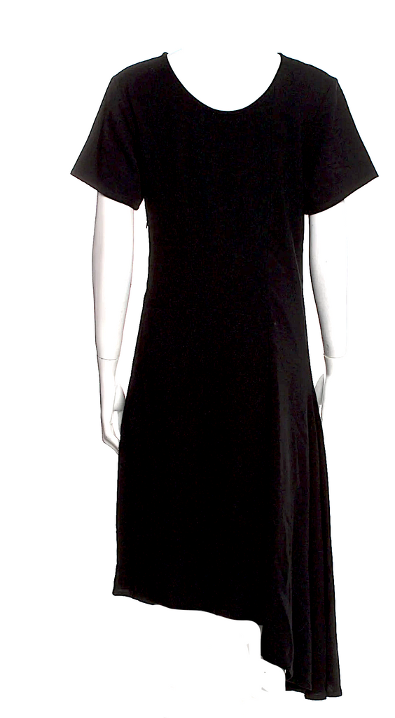 Ann Demeulemeester Belgium. Black Rayon/Spandex Asymmetrical Hem Dress