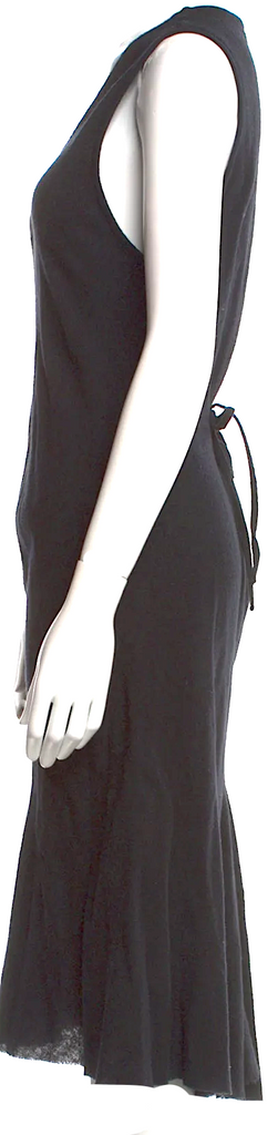 Ann Demeulemeester Belgium. Virgin Black Wool Midi Length Dress