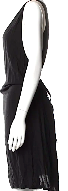 Ann Demeulemeester Belgium. Black Viscose V-Neck Knee-Length Dress