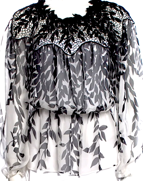 Blumarine Italy. Anna Molinari. Vintage Semi-Sheer Printed V-Neck Blouse