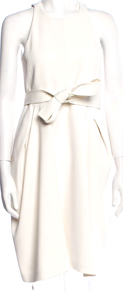 Celine Paris. PHOEBE PHILO. Vintage White Viscose Blend Crew Neck Knee-Length Dress