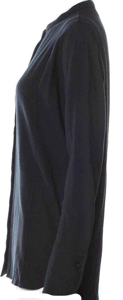 Lemaire Paris. Blue Crew Neck Long Sleeve Button Up Top