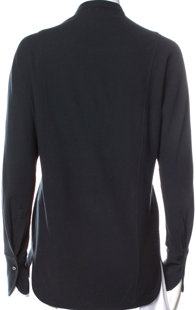 Lemaire Paris. Blue Crew Neck Long Sleeve Button Up Top