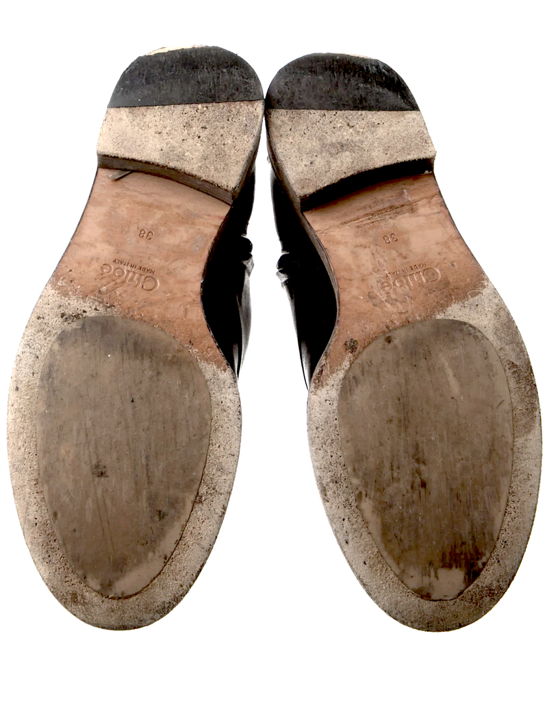 Chloé Paris. Black Vegan Side Zipper Leather Combat Boots Size: 38IT US: 8