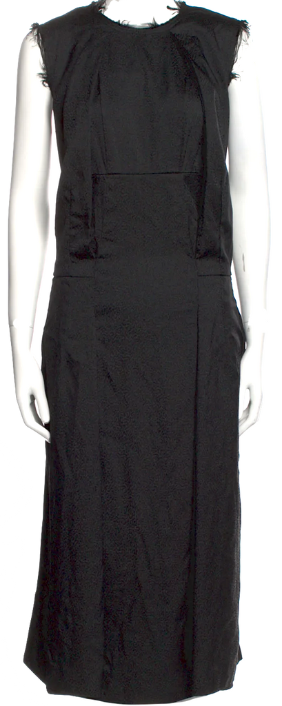 Comme des Garcons Japan. Black Raw Edge Trim Crew Neck Long Dress