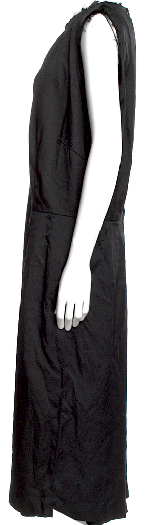 Comme des Garcons Japan. Black Raw Edge Trim Crew Neck Long Dress