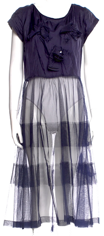 COMME des GARCONS Japan Black Cotton Silk Ribbon Tape Switching Dress