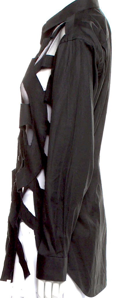 Comme des Garçons Japan. SHIRT. Black/Grey Printed Long Sleeve Button-Up Top