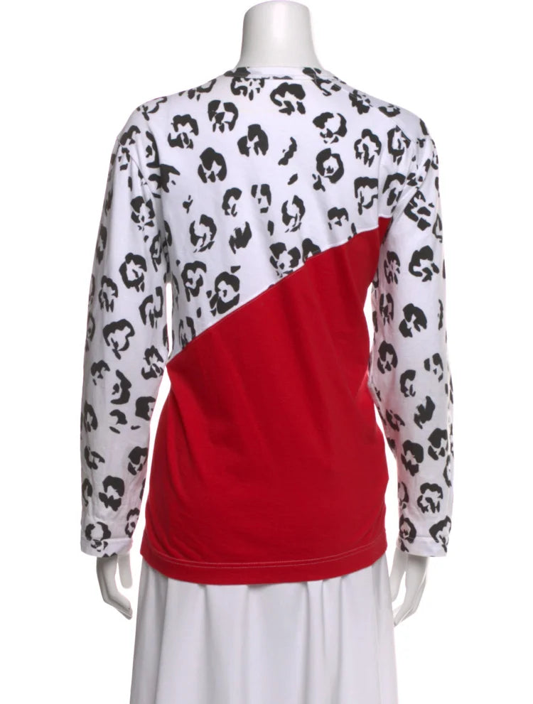 Comme des Garçons Japan. White Animal Print Crew Neck Top