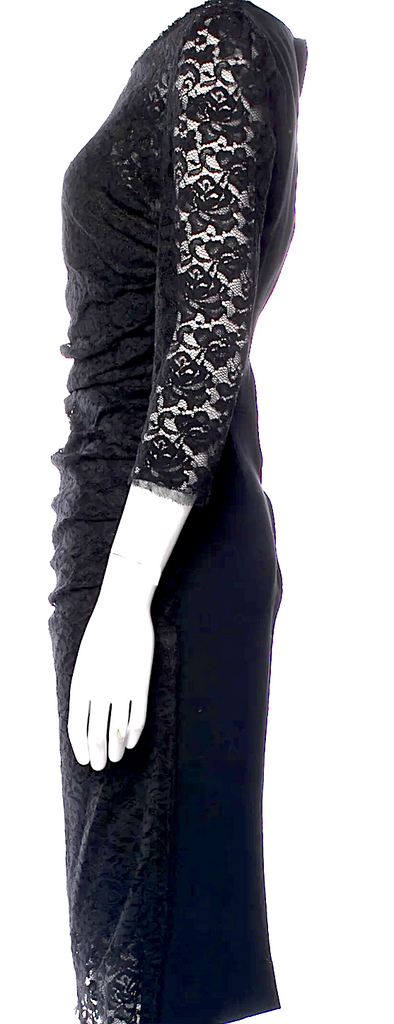 Dolce & Gabbana Italy. Black 3/4 Sleeve Lace Pattern Ruched Dress