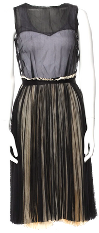 NINA RICCI Paris. Black Cotton Blend Mini Slip Style Dress