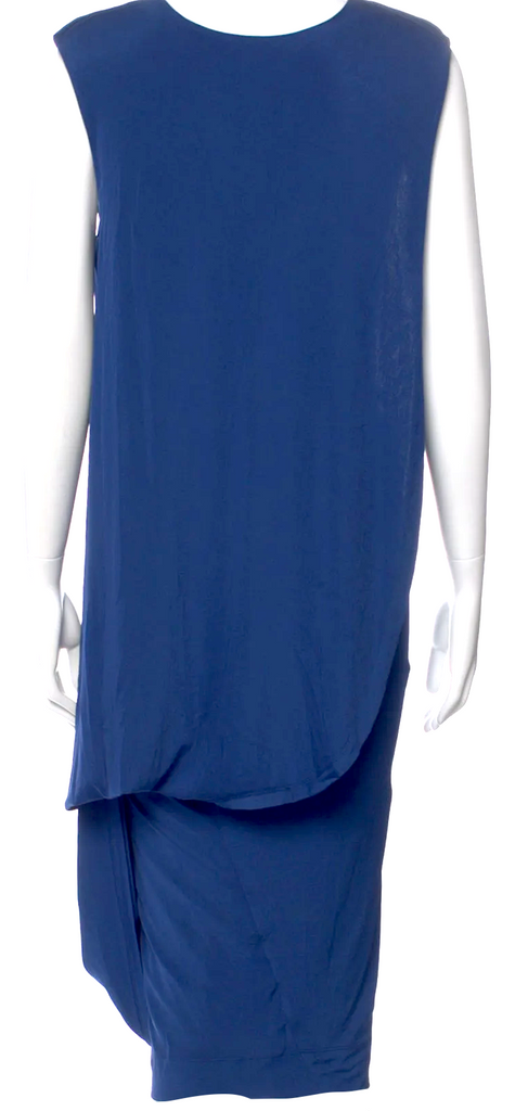 Donna Karan NY. Blue V-Neck Midi Length Dress