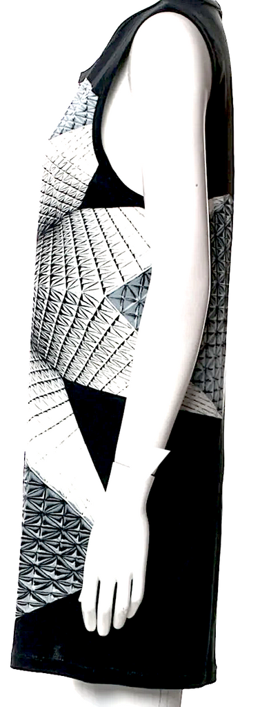 Gareth Pugh UK. White, Black, Grey Cotton Geometric Avant Garde Printed Mini Dress