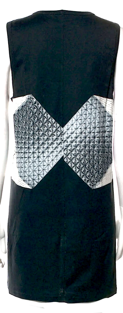 Gareth Pugh UK. White, Black, Grey Cotton Geometric Avant Garde Printed Mini Dress