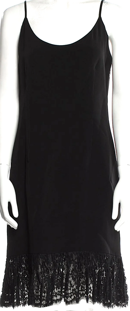 GENNY ITALY. Black Silk Blend Lace/Pleated Accents Dress