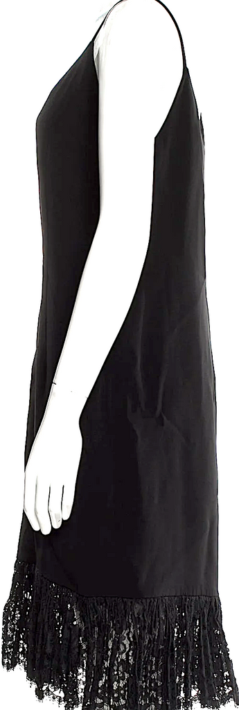 GENNY ITALY. Black Silk Blend Lace/Pleated Accents Dress