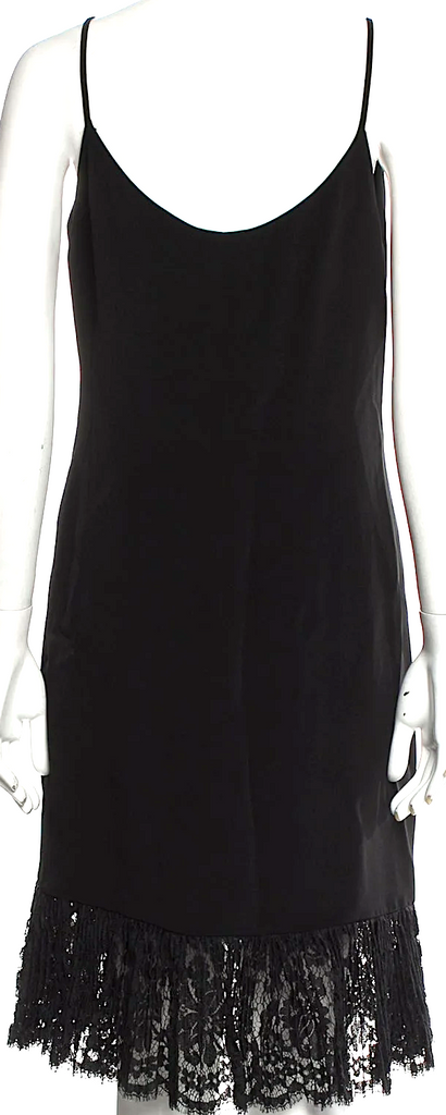 GENNY ITALY. Black Silk Blend Lace/Pleated Accents Dress