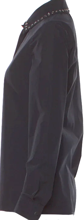 Gucci Italy. Black Crystal Embellished Collar Long Sleeve Blouse