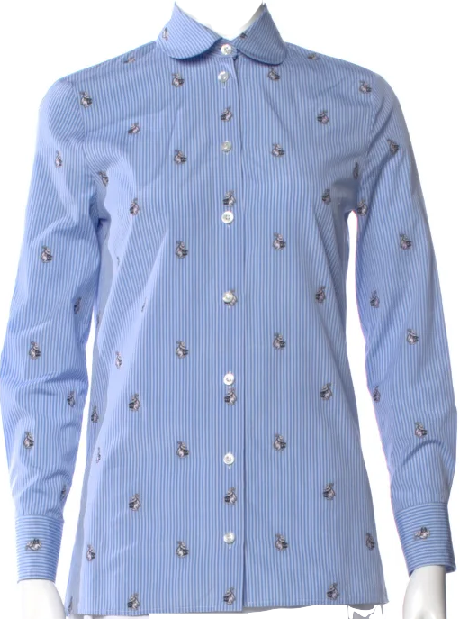 Gucci ITALY. 2017 Collection ALLESANDRO MICHELE. Blue Viscose/Cotton Striped Blouse