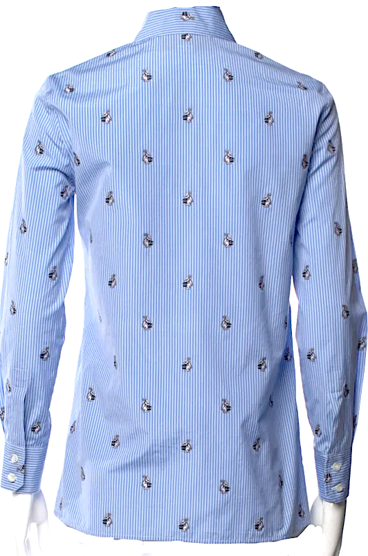 Gucci ITALY. 2017 Collection ALLESANDRO MICHELE. Blue Viscose/Cotton Striped Blouse