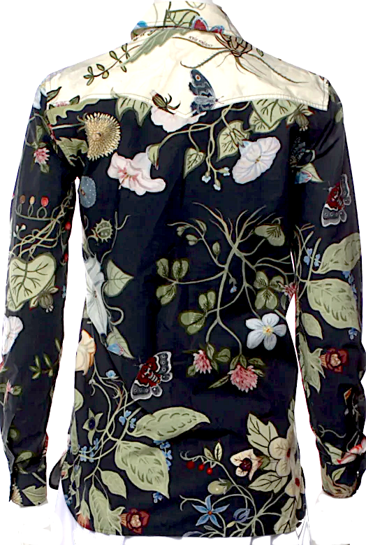 Gucci ITALY. Dark Gray Cotton Floral Print Long Sleeve Blouse