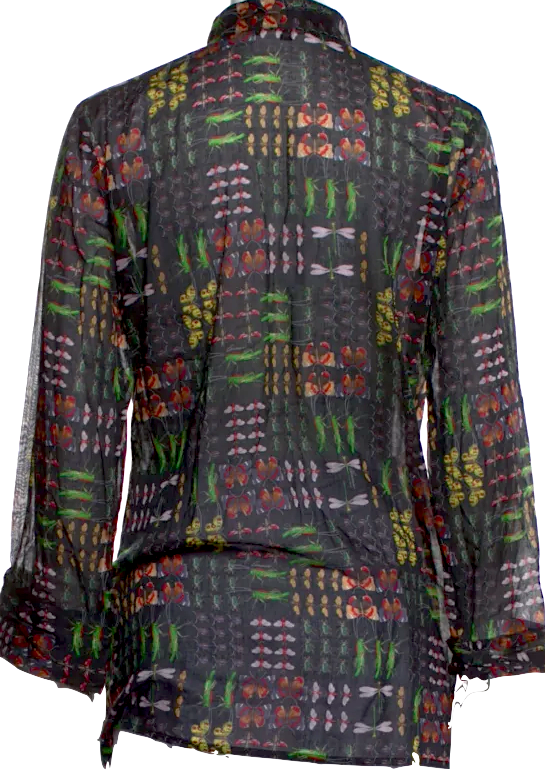 Gucci Italy. Printed Abstract Cotton Mock Neck Blouse
