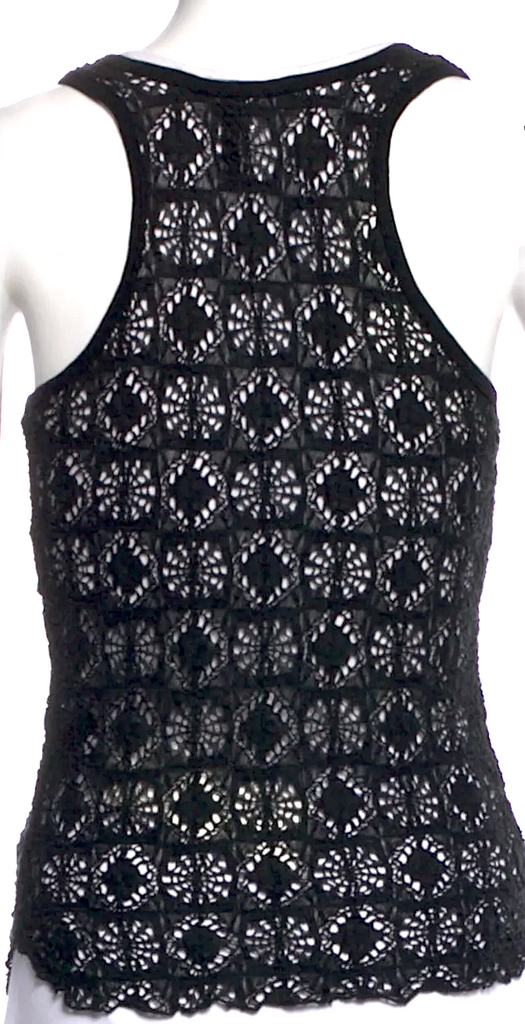 ISABEL MARANT Paris. Black Lace Pattern Scoop Neck Top