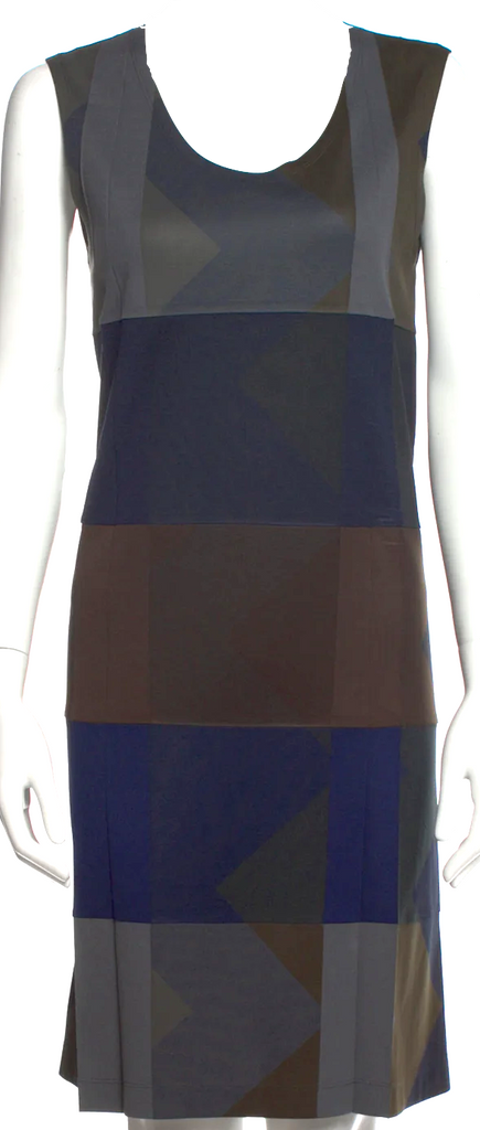 Issey Miyake Japan. Colorblocked Printed Knee-Length Dress