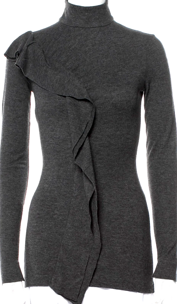 Jean Paul Gaultier Paris. Black Late 1990s Collection Vintage Long Sleeve W/Ruffle Top