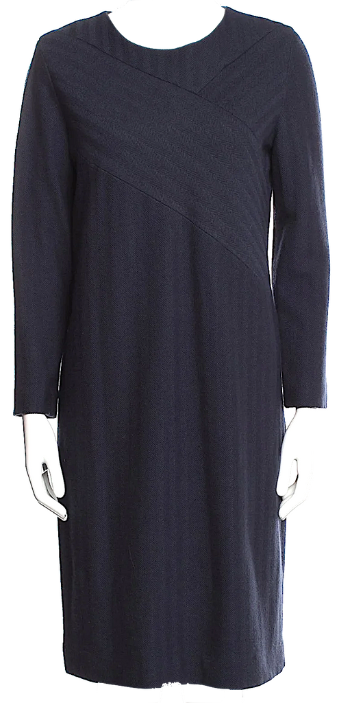 Jil Sander. Midnight Navy Wool Blend 3/4 Sleeve Dress