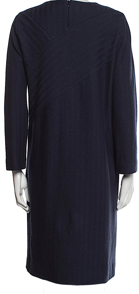 Jil Sander. Midnight Navy Wool Blend 3/4 Sleeve Dress