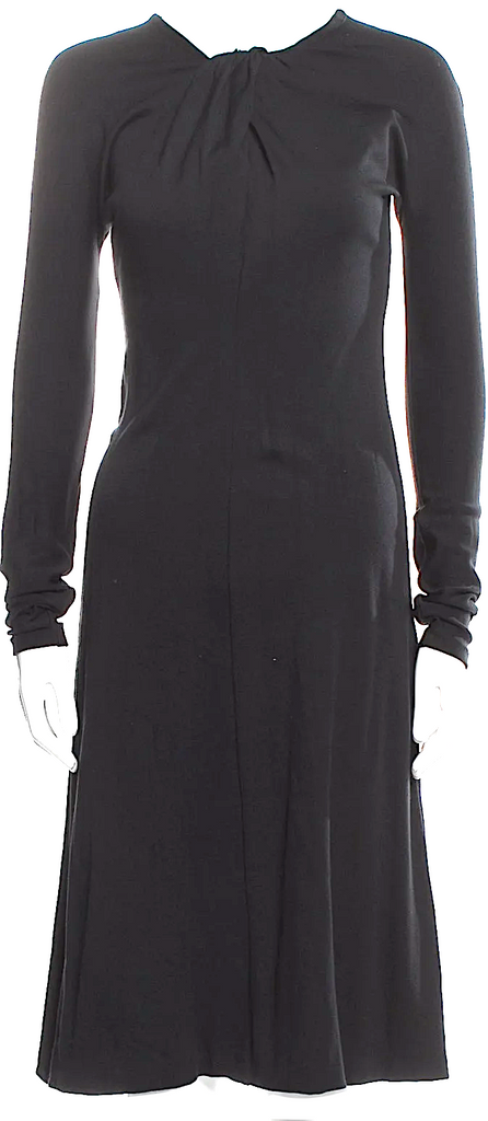 Jil Sander Black Viscose/Nylon Blend Crew Neck Midi Length A-Line Dress